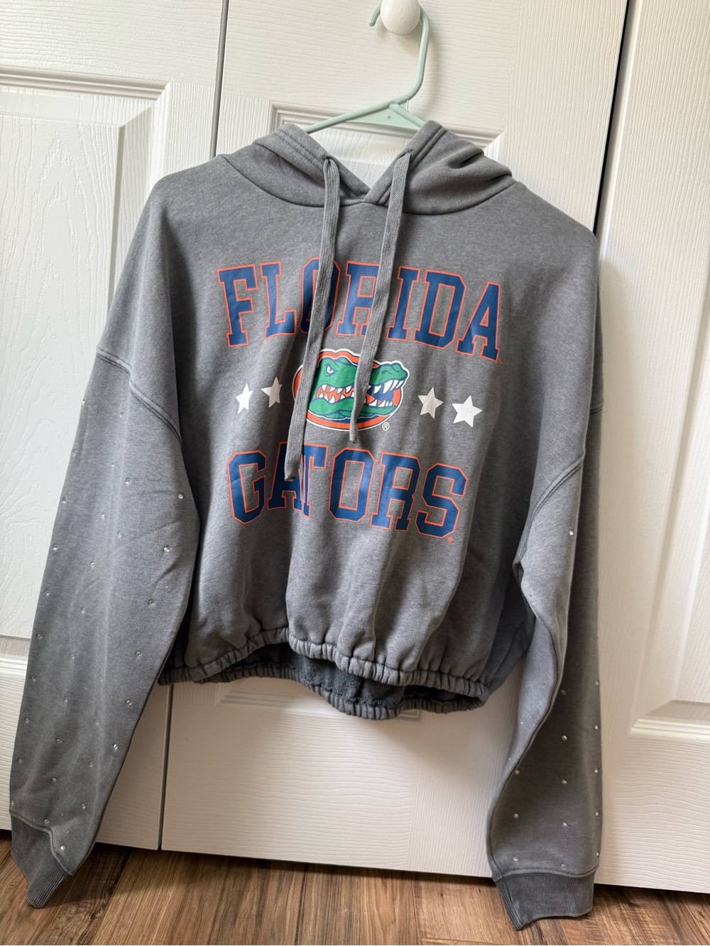 Florida Gators Gray Cropped Hoodie with Rhinestone Sleeves